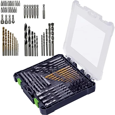 Image of MYLEK 50 Piece Drill Bit And Screwdriver Accessory Set HSS, Cobalt, High Speed for Use on Wood, Masonry, Metal, Plastic &amp; More With Storage Case
