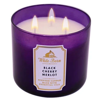 Image of Bath &amp; Body Works White Barn BLACK CHERRY MERLOT 3 Wick 14.5 oz Candle