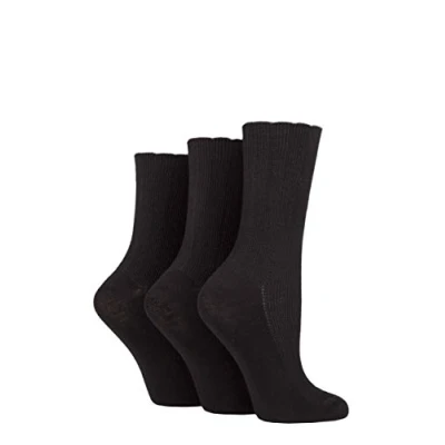 Image of Elle Ladies Ribbed Bamboo Socks with Scallop Top Pack of 3 Black 4 8