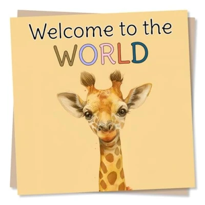 Image of New Baby Boy or Girl Congratulations Card Welcome To The World Beautiful Giraffe Design Parent Celebration