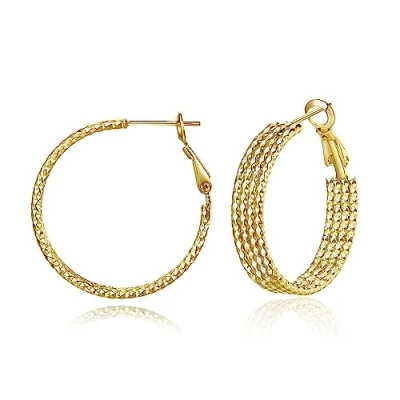 Image of 9ct Gold Filled Hoop Creole Earrings for Women,4 Layer Hoops Women Earrings(30MM) Yulovee.