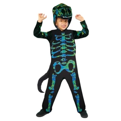 Image of Amscan 9914833 Child Dino Skeleton Fancy Dress Halloween Costume Boys Girls Kids Dinosaur (3 4 Years)