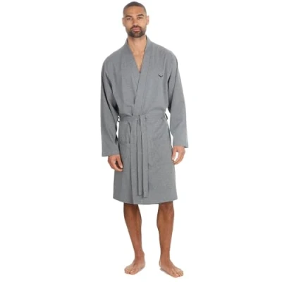 Image of INSIGNIA Mens Dressing Gowns Lighweight Cotton Jersey Recycled Yarns (4XL, Charcoal Emblem)