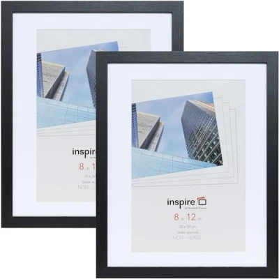 Image of Hampton Frames OXFORD 8x12 (20x30cm) Pack of 2 Black Picture Frame Acrylic (Non Glass) OXF812NGX 2PK