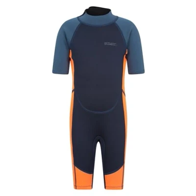Image of Mountain Warehouse Junior Kids Shorty Wetsuit 2.5mm Thickness, Neoprene Wetsuit, Flat Seams Childrens Adjustable Neck Swimming Suit For Spring, Summer Bright Orange 9 10 Years