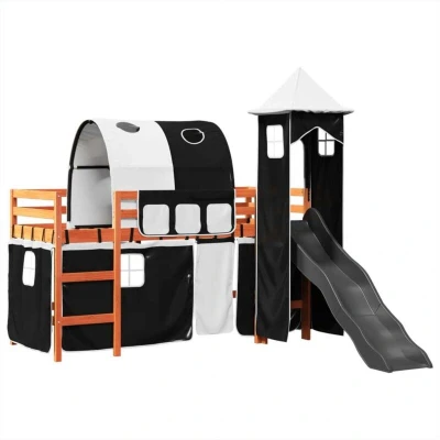 Image of vidaXL Kids&#039; Loft Bed with Tower White&amp;Black 80x200 cm Solid Wood Pine
