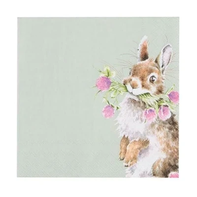 Image of Wrendale Designs Lunch Napkin Head Clover Heels/The Flower Pot (Rabbit)