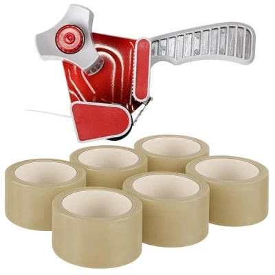 Image of EPISENT Heavy Duty Packaging Tape Gun Dispenser with Pack of 6 Clear Rolls 48MM x 66M Packing for Parcel Boxes or General Purpose
