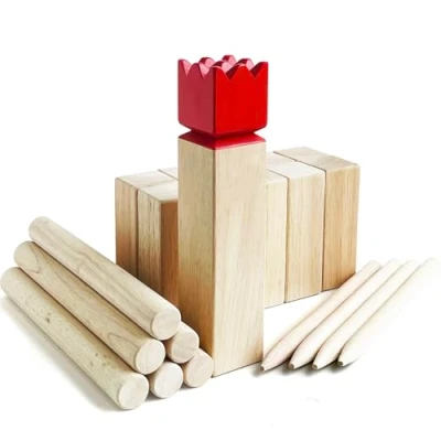 Image of Kubb Outdoor Game Viking Throwing with Carry Bag Skittle Rubber Wooden Backyard Lawn Games