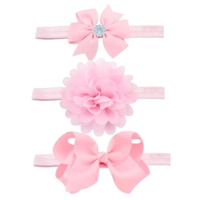 Image of Yueshop 3pcs/Set Baby Kids Girls Bowknot Headband Toddler Elastic Hair Band Headwear Bow for Newborn Infant Toddlers (Pink)