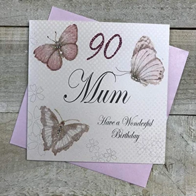 Image of WHITE COTTON CARDS Handmade 90 Mum Have a Wonderful Vintage Butterflies 90th Birthday Card, White, PM90