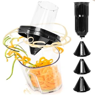 Image of ACCESSORY ONLY Duronic Vegetable Spiraliser HBS35, 3 Blade Sizes for HB35 Hand Blender, 1.4L Capacity, Lightweight Compact Ideal Veggie Pasta, Zucchini, and Carrot Spaghetti