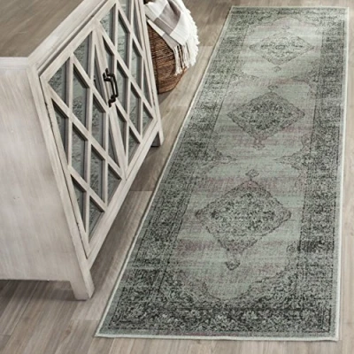Image of SAFAVIEH Traditional Rug for Living Room, Dining Bedroom Vintage Collection, Short Pile, in Light Blue, 66 X 244 cm