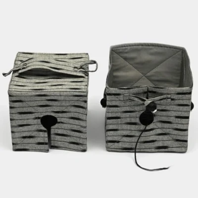 Image of Lantern Moon Ikat Silk Floral Design Cube Shaped Knit Out Yarn Box with Handle 1 Piece