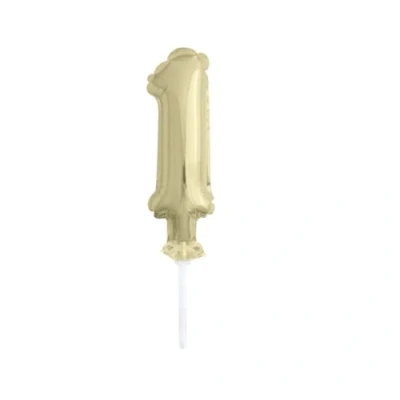 Image of Gold Foil Number 1 Balloon Cake Topper (12cm) Perfect for Birthdays, Anniversaries, &amp; Milestone Events Pc