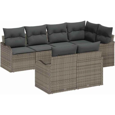 Image of vidaXL 7 Piece Garden Sofa Set with Cushions Grey Poly Rattan
