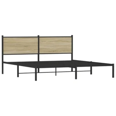 Image of vidaXL Metal Bed Frame 160x200 cm Sonoma Oak Steel Headboard Support Modern Bedroom Furniture