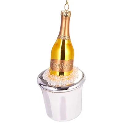 Image of BRUBAKER Champagne Cooler with Bottle Hand Painted Glass Christmas Bauble Mouth Blown Tree Decoration Figures Funny Pendant Ball about 5.71 inches (14.5 cm)