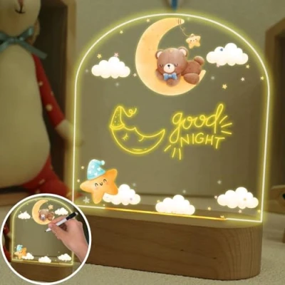 Image of uniqicon Toddler Night Light, Personalised Mood Lamp with Writing Board, Cute Bear Feeding DIY Gifts for Newborn Baby