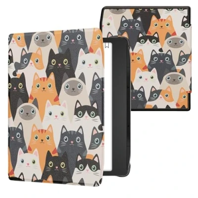 Image of kwmobile Case Compatible with Pocketbook Era/Era Color eReader Cover Cats Orange/Black/White