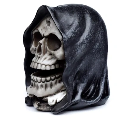 Image of Puckator The Reaper Skull Head Ornament Home Decoration Ornaments Resin Accessories Living Room Human Skeleton Goth Gifts For Men