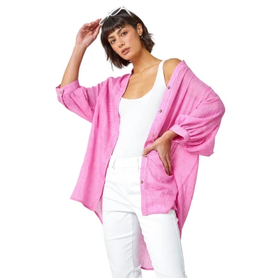 Image of Roman Womens Plain Oversized Cotton Blend Shirt Pink Size 16 UK