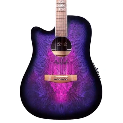 Image of Lindo LEFT HANDED Swallow Electro Acoustic Guitar in Purple Preamp Digital Tuner/EQ and Padded Gigbag