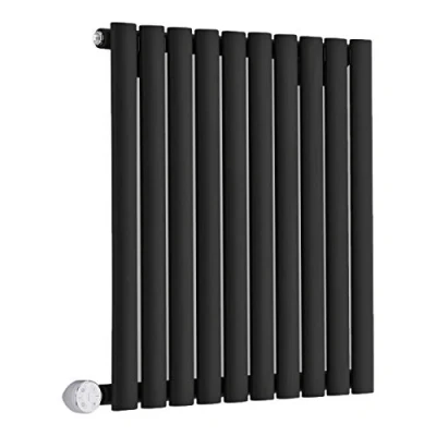 Image of Milano Aruba 600W Black Horizontal Single Oval Panel Electric Radiator 635mm x 595mm