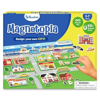 Image of Skillmatics Creative Toy Magnetopia Design Your City, Interactive Pretend Play Set for Kids, Toddlers, 60+ Magnetic Pieces, Preschool Learning Game, Gifts Boys &amp; Girls Ages 3, 4, 5, 6, 7