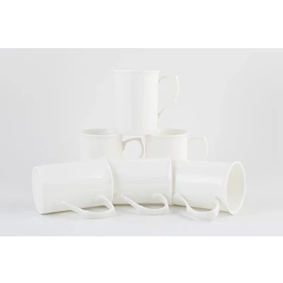 Image of White 10oz Castle Mugs Set of 6 by CHINACAVE Premium Fine Bone China Cups and Professional Quality for Kitchens, Restaurants, Cafes