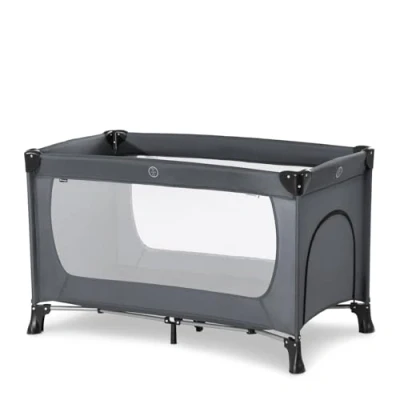 Image of hauck Dream N Play Plus, Grey Travel Cot for Babies &amp; Toddlers with Small Hatch, Bag, Lightweight, Fast Compact Folding, 120cm x 60cm, from Birth up to 15 kg