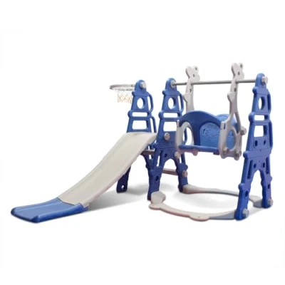 Image of Neo 4 in 1 Children&#039;s Kids Playset Toddler Slide Climber Swing Playground Play Set Basketball Hoop Climb Stairs Indoor and Outdoor Adventure (Blue)