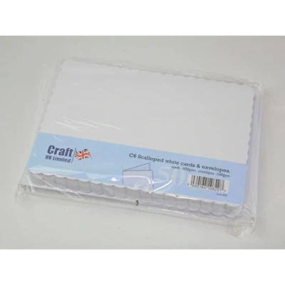 Image of C6 Rectangle Blank Cards and Envelopes with Scalloped Edge White (50pk)