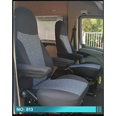 Image of BREMER SITZBEZÜGE Custom Seat Covers, Compatible with RV, Driver &amp; Passenger Seats, Colour Code: 813, black and grey