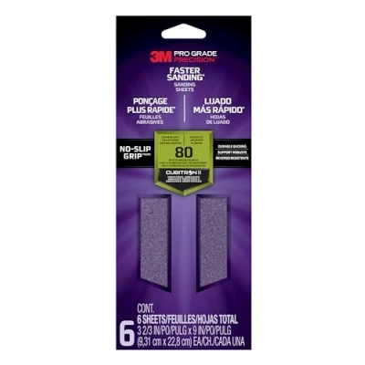 Image of 3M Pro Grade Precision Faster Sanding Sheets 80 grit Coarse, 127080TRI 6, 9,31 cm x 22,8 cm, 6/Pack