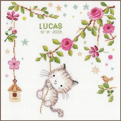 Image of Vervaco Counted Stitch Kit Cheeky Kitten, Cotton, White, ca. 30 x 31 cm