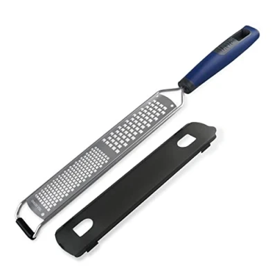 Image of Tasty Everyday Hand Grater with Fine &amp; Coarse Surface, Cheese Lemon Zester Non Slip Base Stainless Steel Grating Surfaces, Colours: Dark Blue, Grey
