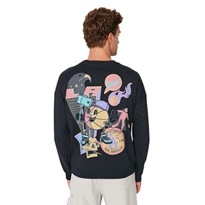 Image of Trendyol Man Menswear Oversize Basic Crew neck Knitted Sweatshirt Dark Blue