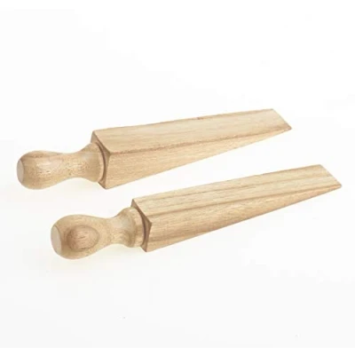 Image of Wooden Door Wedge Stopper Victorian Pattern 140mm 5.5 Inch Blocker Hold Open Shut Extra Security Natural Pack of 2