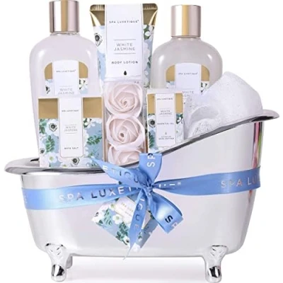 Image of Spa Luxetique Gift Set,Pamper Sets for Women, 8pcs Jasmine Bath Gifts with Essential Oil,Body Lotion,Bath Bombs,Mum Gifts, Mothers Day Birthday Women Christmas