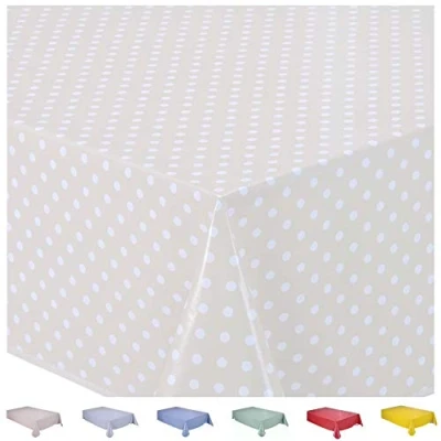 Image of Home Direct Rectangular Oilcloth PVC Wipe Clean Tablecloth 140cm x 180cm 55x70 Small Polka Dot Beige