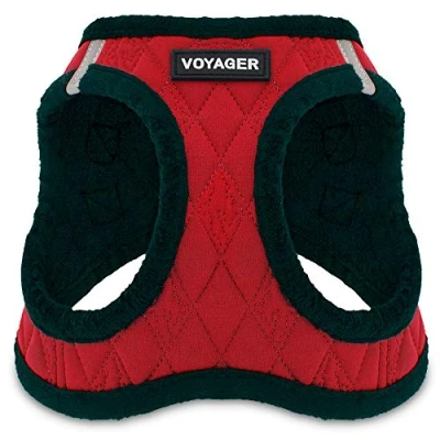 Image of Voyager Step In Plush Dog Harness Soft Plush, Vest for Small and Medium Dogs by Best Pet Supplies (Red Plush), XS (Chest: 13 14.5&quot;)