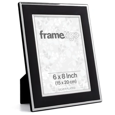 Image of Frametigo Silver Plated Black Photo Frame Fits Size 6&quot;x8&quot; (15x20cm)