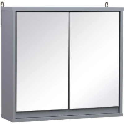 Image of HOMCOM Wall Mounted Mirror Cabinet W/Storage Shelf Bathroom Cupboard Double Door Grey