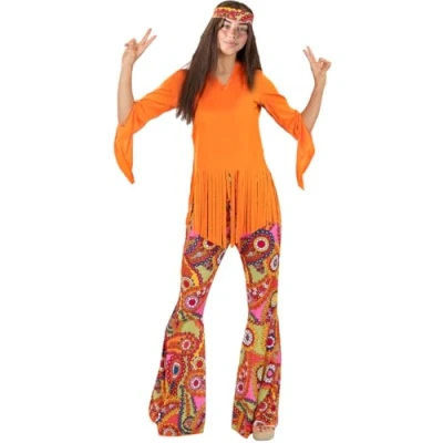 Image of Funidelia Happy Hippie Costume for woman 60s, Hippie, Flower power, Decades adults accessory fancy dress &amp; props Halloween, carnival parties Size L Black