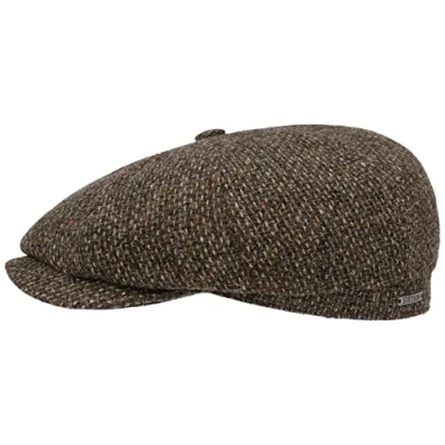 Image of Stetson Hatteras Shetland Wool Flat Cap Peaked for Men Made of Lined with Cotton Fall/Winter Brown 62 cm