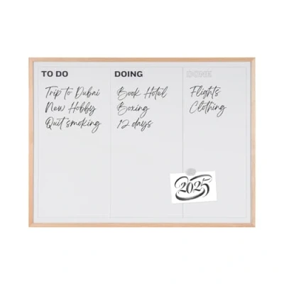 Image of Bi Office KanBan Planner Board Magnetic Dry Erase Pine Wood Frame 60x45cm