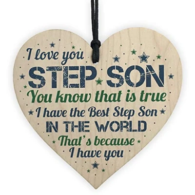 Image of RED OCEAN THANK YOU Gift Step Son Birthday Chirstmas Card Wooden Heart Keepsake Plaque From Mum Dad
