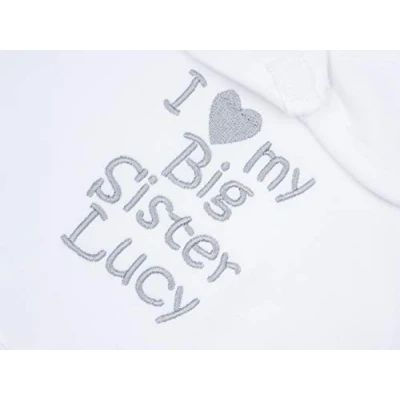 Image of Personalised Embroidered I&quot;Heart Love&quot; My Big Brother Sister Twin Auntie Uncle Nana Nanny **ADD Name** Newborn Baby Boy Girl New Shower Novelty Unique Keepsake