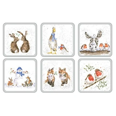 Image of Wrendale Designs Set Of 6 Festive Animal Christmas Coasters